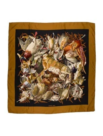 Pre-owned Hermes Gibiers Silk Scarf In Brown