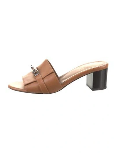 Pre-owned Hermes Gigi 50 Leather Slides In Brown