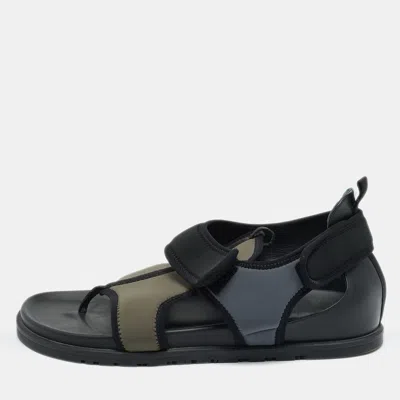 Pre-owned Hermes Giorno Size 42 Tricolor Leather And Neoprene Flat Thong Sandals In Black