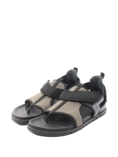 Pre-owned Hermes Giorno Touch-strap Sandals In Black
