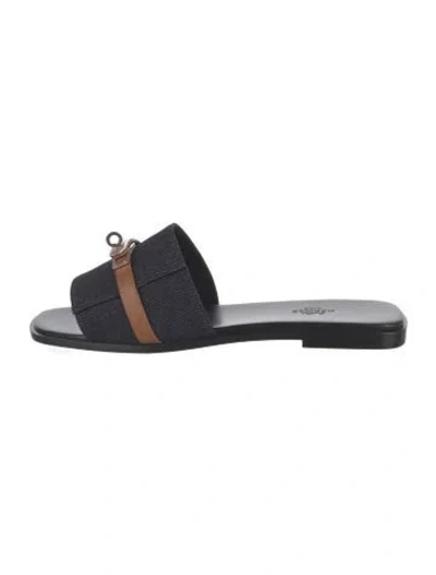 Pre-owned Hermes Giulia H Logo Slides In Black/blue