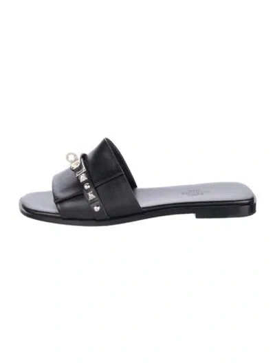 Pre-owned Hermes Giulia Leather Slides In Black