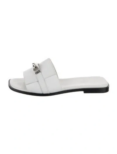 Pre-owned Hermes Giulia Leather Slides In White