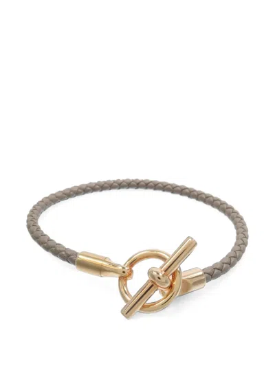 Pre-owned Hermes Glenan Braided-leather Bracelet In Gold