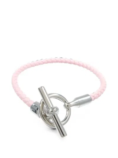 Pre-owned Hermes Glenan Braided-leather Bracelet In Pink