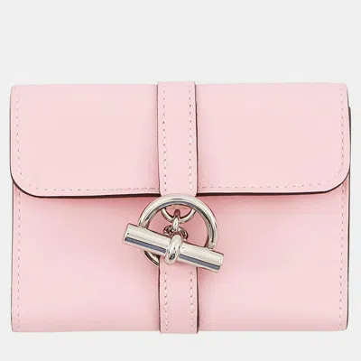 Pre-owned Hermes Glenan Compact Rose Sakura Swift Leather Wallet In Pink