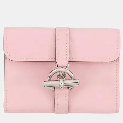 Pre-owned Hermes Glenan Compact Wallet Rose Sakura Swift Leather In Pink