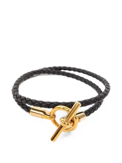 Pre-owned Hermes Glenan Double Tour Calfskin Bracelet In Gold