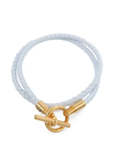 Pre-owned Hermes Glenan Double Tour Leather Bracelet In Gold