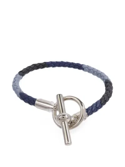 Pre-owned Hermes Glenan Engraved-logo Bracelet In Black