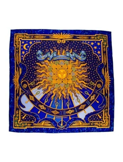 Pre-owned Hermes Gloria Soli Silk Scarf W/ Tags In Blue