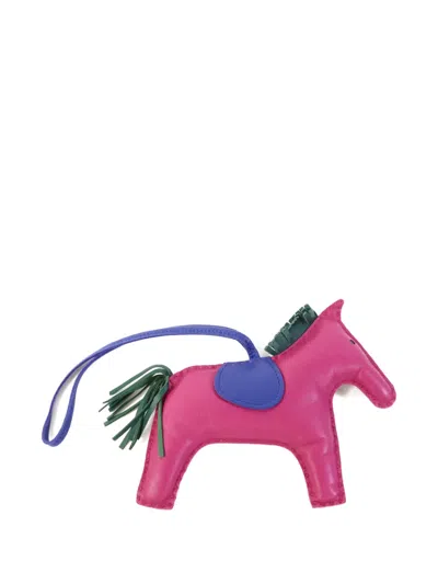 Pre-owned Hermes Gm Rodeo Leather Bag Charm In Pink