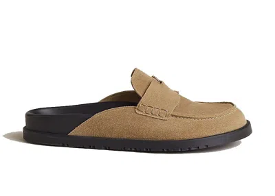 Pre-owned Hermes Go Mule Suede Calkskin (men's) Sneakers In Beige Argile In Brown