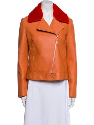 Pre-owned Hermes Goat Leather Colorblock Pattern Fur Jacket W/ Tags In Orange