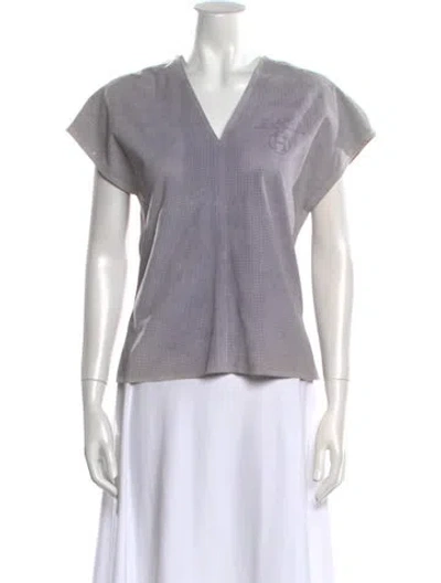 Pre-owned Hermes Goat Leather V-neck Top In Gray