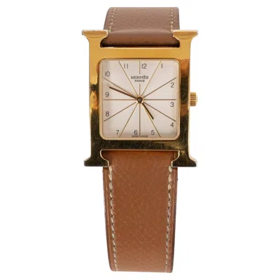 Pre-owned Hermes Gold 1997 H Heure Medium 30mm Watch Gold Epsom In Multi