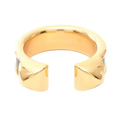Pre-owned Hermes Gold Black Leather Band Ring () In Multi