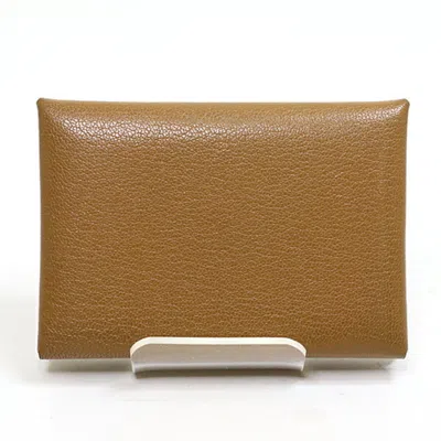 Pre-owned Hermes Gold Brown Chevre Leather Coin Purse/coin Case ()