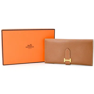 Pre-owned Hermes Gold Brown Courchevel Leather Coin Purse/coin Case ()