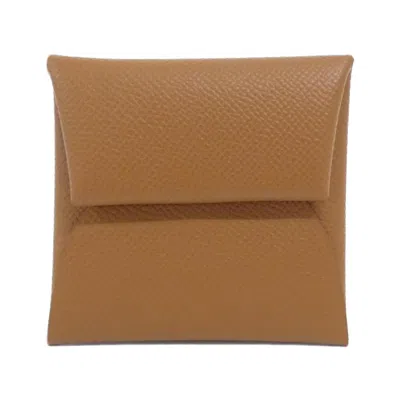 Pre-owned Hermes Gold Brown Epsom Leather Coin Purse/coin Case () In Gold, Brown