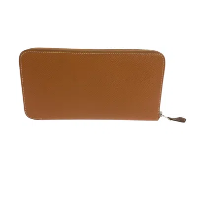 Pre-owned Hermes Gold Brown Epsom Leather Long Wallet (bi-fold) ()