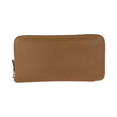 Pre-owned Hermes Gold Brown Epsom Leather Long Wallet (bi-fold) ()