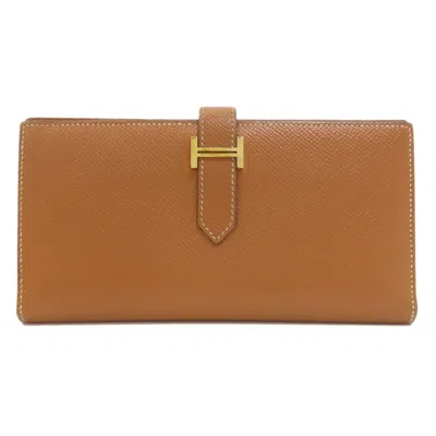 Pre-owned Hermes Gold Brown Epsom Leather Long Wallet (bi-fold) ()