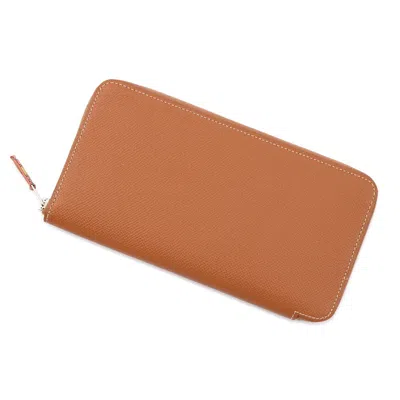 Pre-owned Hermes Gold Brown Epsom Leather Long Wallet (bi-fold) ()