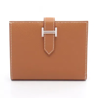 Pre-owned Hermes Gold Brown Epsom Leather Wallet (bi-fold) ()