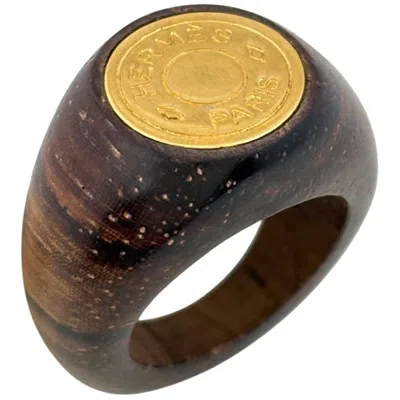 Pre-owned Hermes Gold Brown Gold Plating Wood Band Ring ()