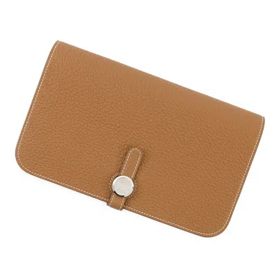 Pre-owned Hermes Gold Brown Togo Leather Coin Purse/coin Case ()