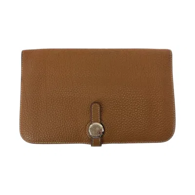 Pre-owned Hermes Gold Brown Togo Leather Long Wallet (bi-fold) ()