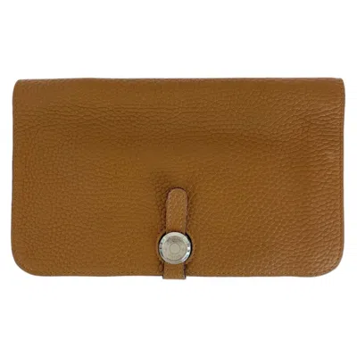 Pre-owned Hermes Gold Camel Light Brown Togo Leather Long Wallet (bi-fold) ()