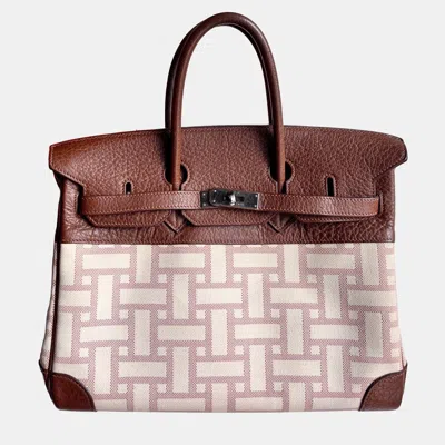 Pre-owned Hermes Gold Canvas And Leather Birkin 35 Combination Bag In Brown