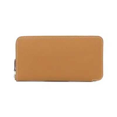 Pre-owned Hermes Gold Cassis Vert Epsom Leather Silk Long Wallet (bi-fold) () In Gold, Cassis, Vert