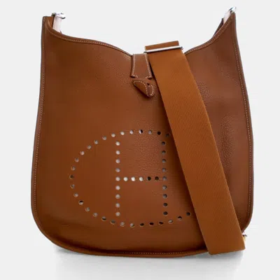 Pre-owned Hermes Gold Clemence Evelyne Iii 29 In Brown