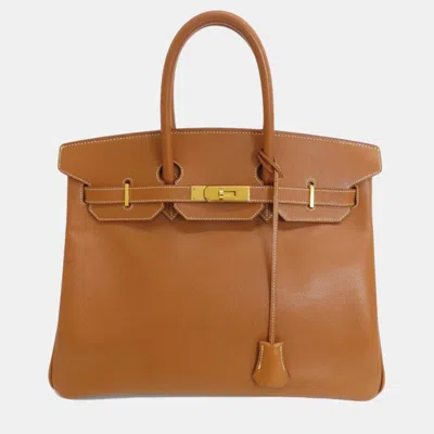 Pre-owned Hermes Gold Couchvel Birkin 35 Handbag In Brown