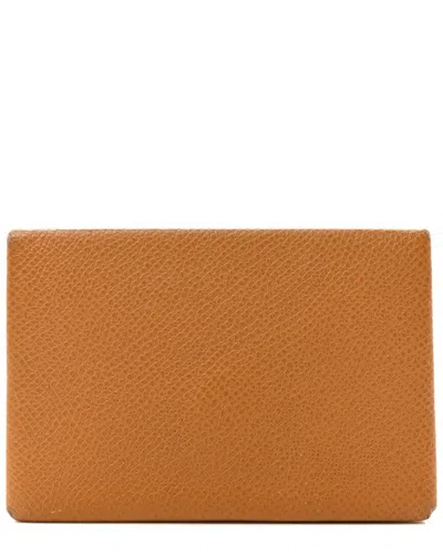 Pre-owned Hermes Hermès Gold Epsom Coated Canvas Calvi Card Case (authentic Pre-loved)