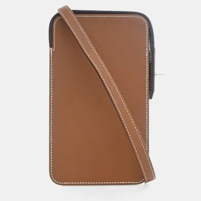 Pre-owned Hermes Gold Epsom Hac A Box Phone Case In Brown