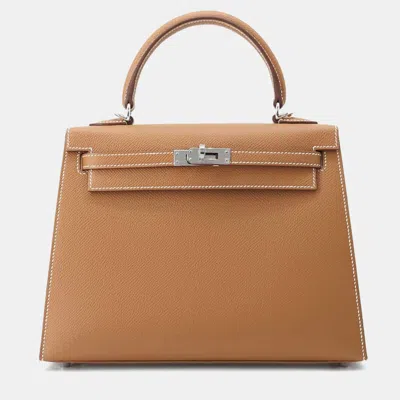 Pre-owned Hermes Gold Epsom Leather Kelly 25 Tote Bag