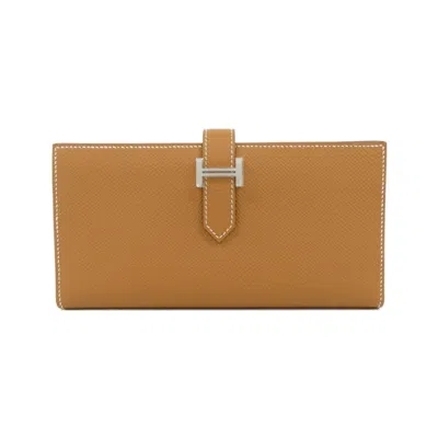 Pre-owned Hermes Gold Epsom Leather Long Wallet (bi-fold) ()