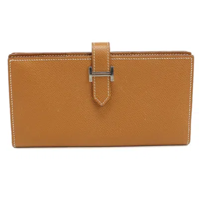Pre-owned Hermes Gold Epsom Leather Long Wallet (bi-fold) ()