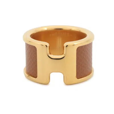 Pre-owned Hermes Gold Epsom Leather Metal Band Ring ()