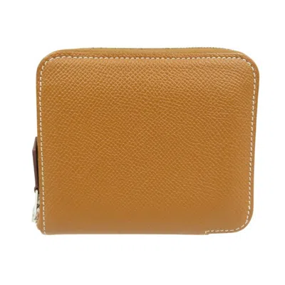 Pre-owned Hermes Gold Epsom Leather Silk Coin Purse/coin Case ()
