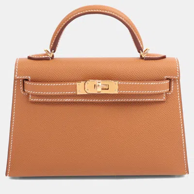 Pre-owned Hermes Gold Epsom Mini Kelly 20 Ii Ghw In Brown