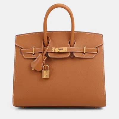 Pre-owned Hermes Gold Epsom Sellier Birkin 25 Ghw In Brown