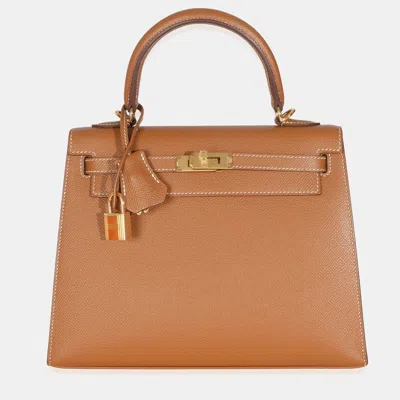 Pre-owned Hermes Gold Epsom Sellier Kelly 25 Ghw