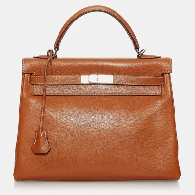 Pre-owned Hermes Gold-finish Hardware Kelly Retourne 32 In Brown