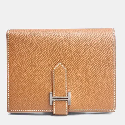 Pre-owned Hermes Gold Leather Beane Wallet (u) In Multicolor