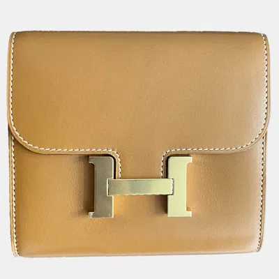 Pre-owned Hermes Gold Leather Constance Wallet
